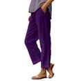 thumbnail image 2 of Conairie Women's Summer Solid Linen Elastic Waist Loose Wide Leg Casual Pants PP2 M, 2 of 7
