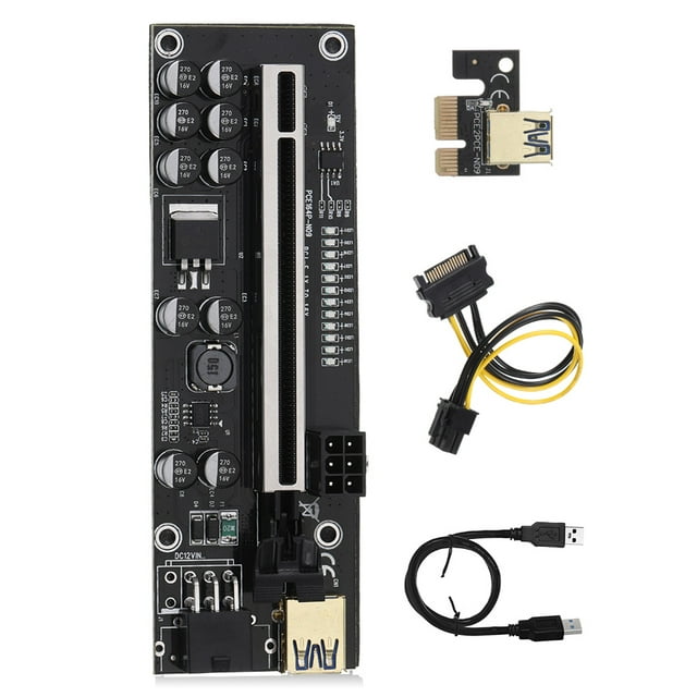 Ruiboury Computer PCI-E 1x to 16x Adapter Board 6pin Power Port Expansion Card Fast Speed PCI-Express Extender Miner Equipment Black USB Cable