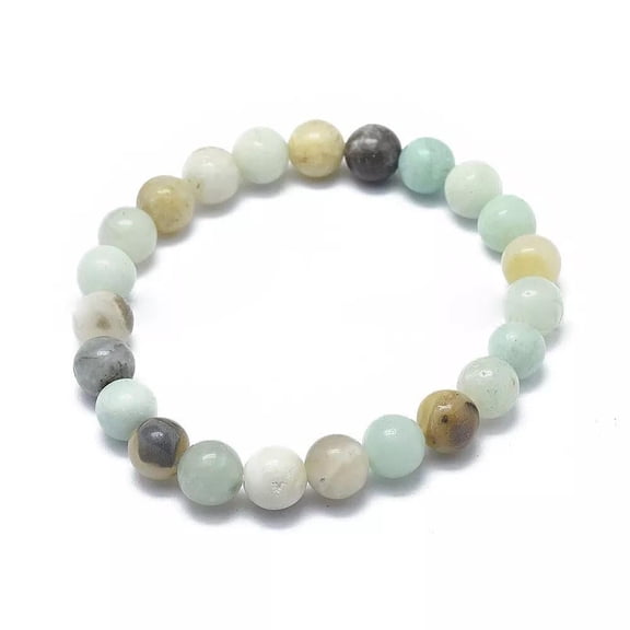 LZD 8mm Polished Flower Amazonite Round Bead Stretch Bracelet T60