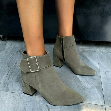 

Gubotare Womens Booties And Ankle Boots Womens Booties Pointed Toe Stacked Heel Fashion Chelsea Ankle Boots Gray 8