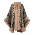 thumbnail image 5 of Women Leopard Print Knit Shawl Cardigans Open Front Faux Fur Trim Layers Poncho Cape Evening Wraps Sweater Coats, 5 of 6