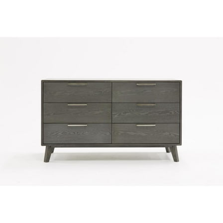HomeRoots 51" Grey Wash Solid Wood Six Drawer Double Dresser