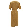 thumbnail image 4 of Women's Plus Size Linen Oversized Solid Color Short Sleeve Drawstring Waist Belted Maxi Dress With Slit Women Fitted Dresses Tummy Hiding Dresses for Women Knee Length Summer Dress Dress for Women, 4 of 5