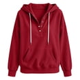 thumbnail image 6 of Gamivast Women's Pullover Hoodie Henley Button Neck Hooded Sweatshirt Waffle Knit Long Sleeve Tops with Kangaroo Pocket Casual Lounge Fall Clothing Daily Wear Wine S, 6 of 6