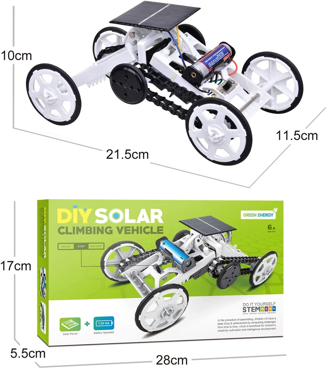 Four-Wheel Drive DIY Climbing Vehicle Electric Mechanical WomToy 4WD Car Toy Assembly Kit Solar Power Science Building Toys Circuit Building Projects for Kids & Teens 