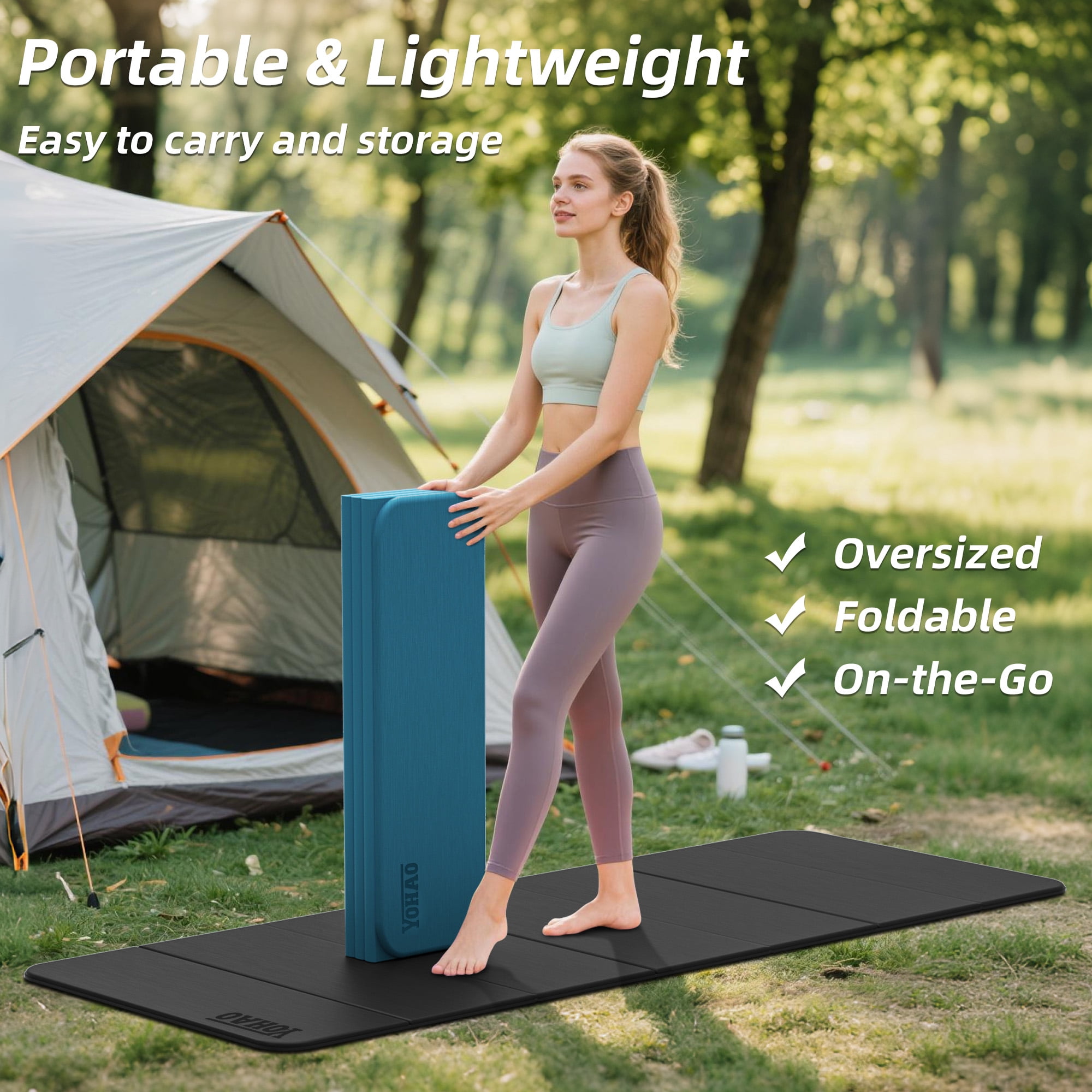 YOHAO Yoga Mat,Large Size:75"×32",Foldable Workout Mat for Yoga,Pilates and Travel,Anti-rolling,Non-slip,Easy Unfold and Storage(Black)