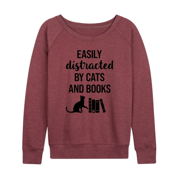 Instant Message - Easily Distracted Cats Books - Women's Lightweight French Terry Long Sleeve Shirt