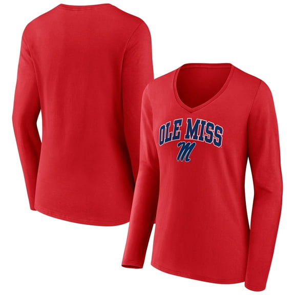 Women's Red Ole Miss Rebels Campus V-Neck Long Sleeve T-Shirt