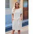 thumbnail image 3 of Women'S Summer Striped Short Sleeve T Shirt Dress Casual Tie Waist with Pockets Light Gray XXXL, 3 of 7
