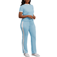 thumbnail image 5 of Women's 2 Piece Outfits Short Sleeve Tops Sweatpants Colorblock Bodycon Lounge Sets Tracksuit Light Blue L, 5 of 6