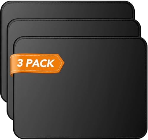 TONOS Mouse Pad 3 Packs, Basic Black Mouse Pad for Desk 11 x 8 3/4 x 1/8 in with Urtra-Smooth Surface, Stitched Edges and Non-Slip Rubber Base. Computer Mouse Pads for Laptop & PC, Gaming & Working.