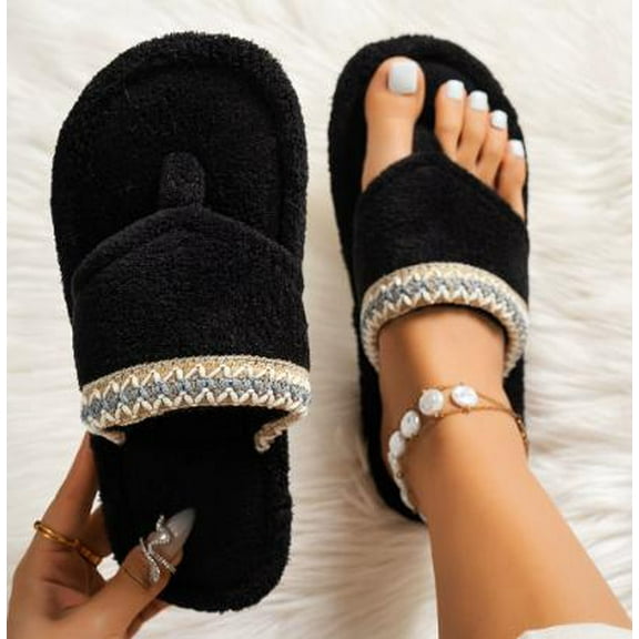 Women’s Cozy Indoor Slippers with Thick Sole - Summer House Sandals, Furry Bedroom Shoes, Size 36-37