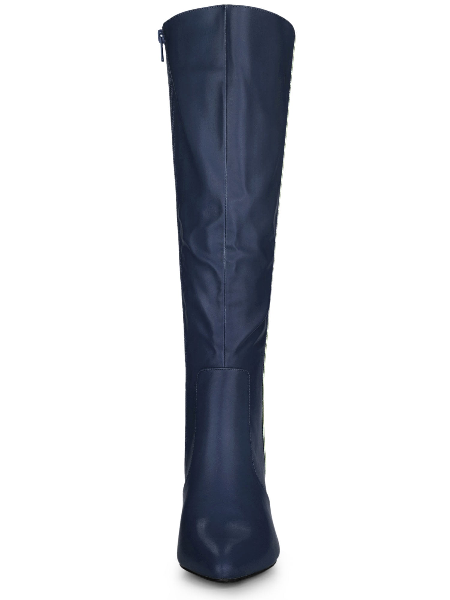 DARING DIVA Women's Pointy Toe Buckle Stiletto Heel Black Knee High Boots Navy Blue 6