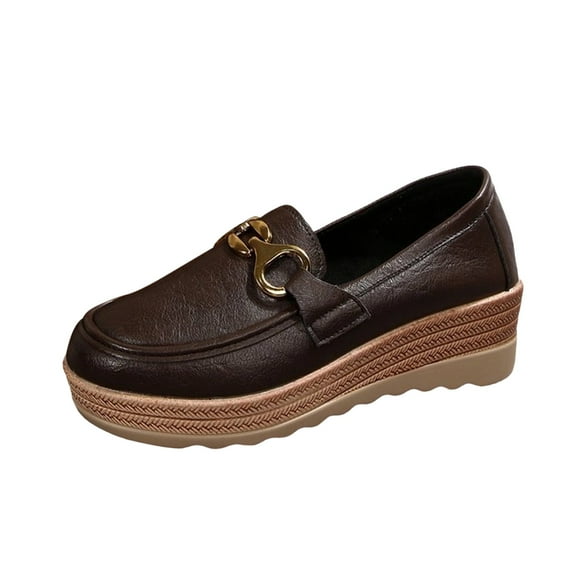 SDNall Flats Shoes Women, Black Flats Shoes Women, Women's Flats Shoes, Black Flats Shoes, Casual Loafers for Women, Fashionable Four-Season Loafers with Metal Buckle, Shallow Flat Wedge Heel Shoes