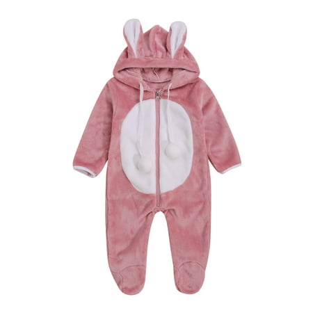 

Bebiullo Newborn Baby Girls Boys Bunny Ears Hooded Rompers Long Sleeve Zipper Bodysuit Autumn Winter Clothes 9-12 Months