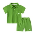 thumbnail image 3 of Ahuyic Kids Summer Casual Outfits,Unisex Toddler Short Sleeve Two-Piece Set,Summer Fashion Boys' Casual Turndown Collared Botton Solid Color Short-Sleeved Top And Shorts Sets, 3 of 5