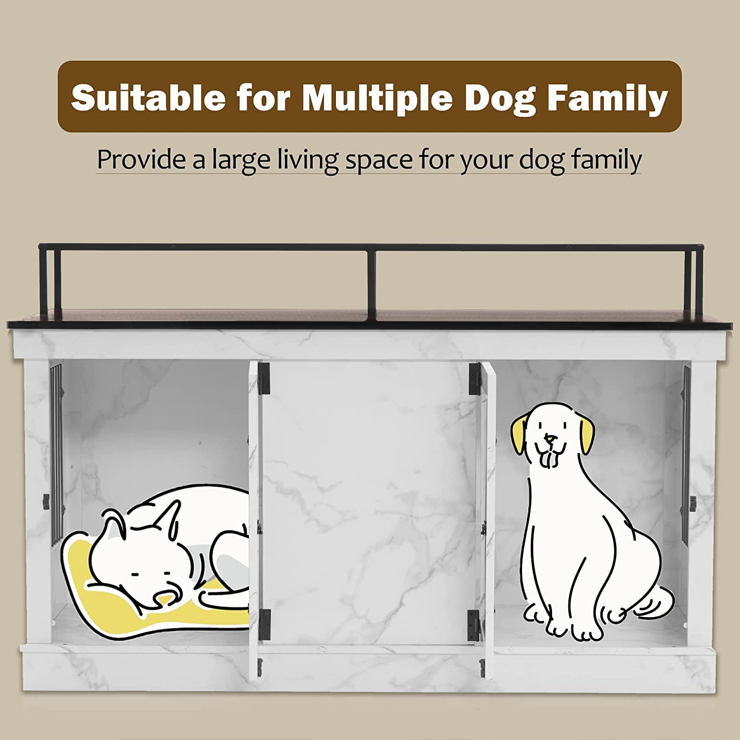 MCombo 52.7‘ 2-Door Wooden Dog Crate Furniture TV Stand 1861 (White)