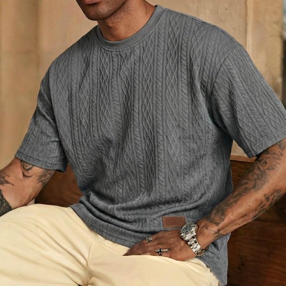 GSPCLAM Mens Casual T-Shirts Vertical Ribbed Knit Crewneck Tops Half Button Solid Tees for Stay Home