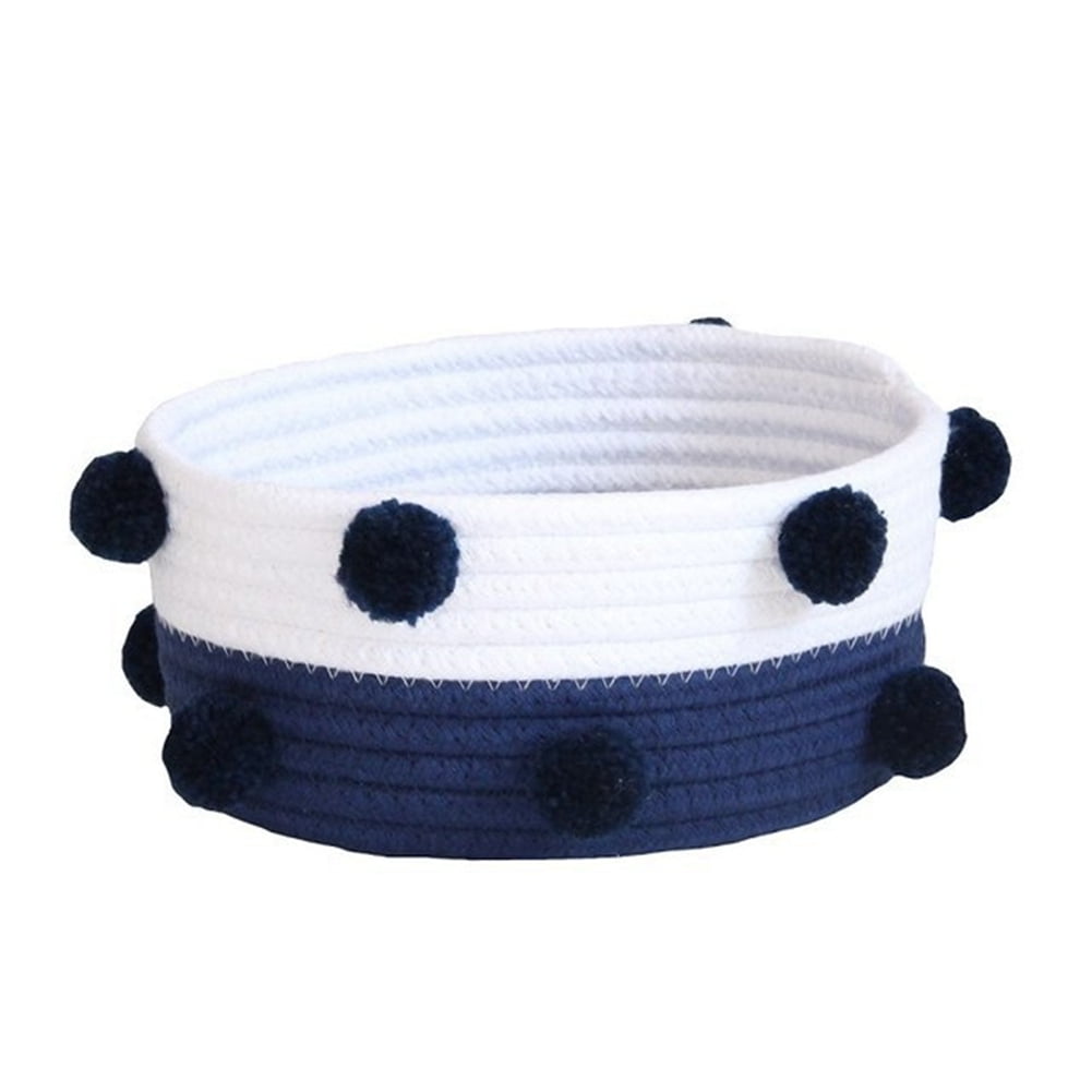 Household Pompon Storage Basket Woven Laundry Basket Navy Blue