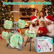 Lictin Kids Drum Set for Toddlers, Beginners Jazz Drum Set with Lights, Stool, Cymbal and Drumsticks, Educational Musical Instrument Toys Gift for Boys Girls Ages 2-6