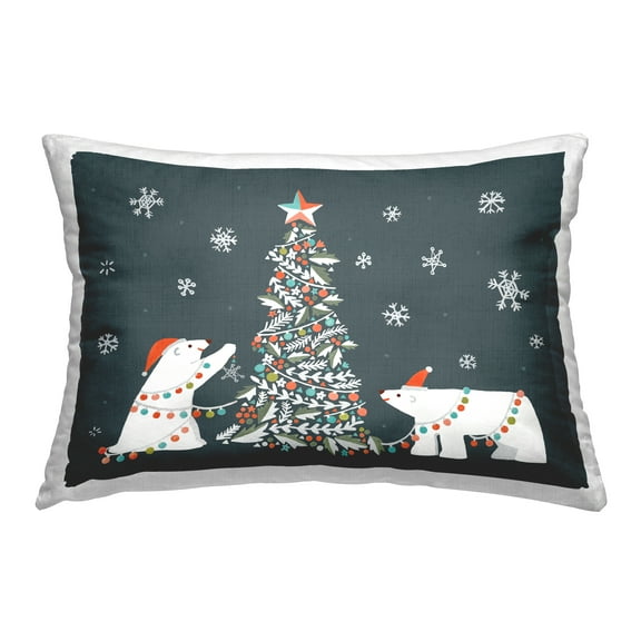 Stupell Industries Polar Bears with Christmas Tree Decorative Printed Throw Pillow, 14 x 20