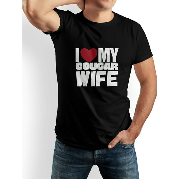 Men's Funny Tee Shirt Husband Birthday I Love My Wife Heart Cool Husband Women Gift T-Shirt Black S
