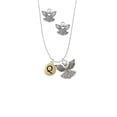 thumbnail image 2 of Delight Jewelry Goldtone Capital Letter - Q - Pebble Disc - Silver tone Guardian Angel Charm Necklace and Stud Earrings, 2 of 4