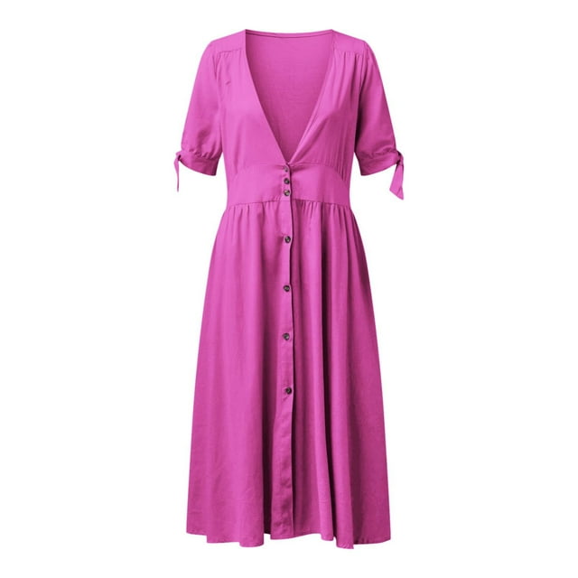 adviicd Robes Décontractées pour Femmes Robes d'Été Mode Longue Robe Manches Courtes Décontractée Ample Fendue Maxi Robes de Plage Violet,m