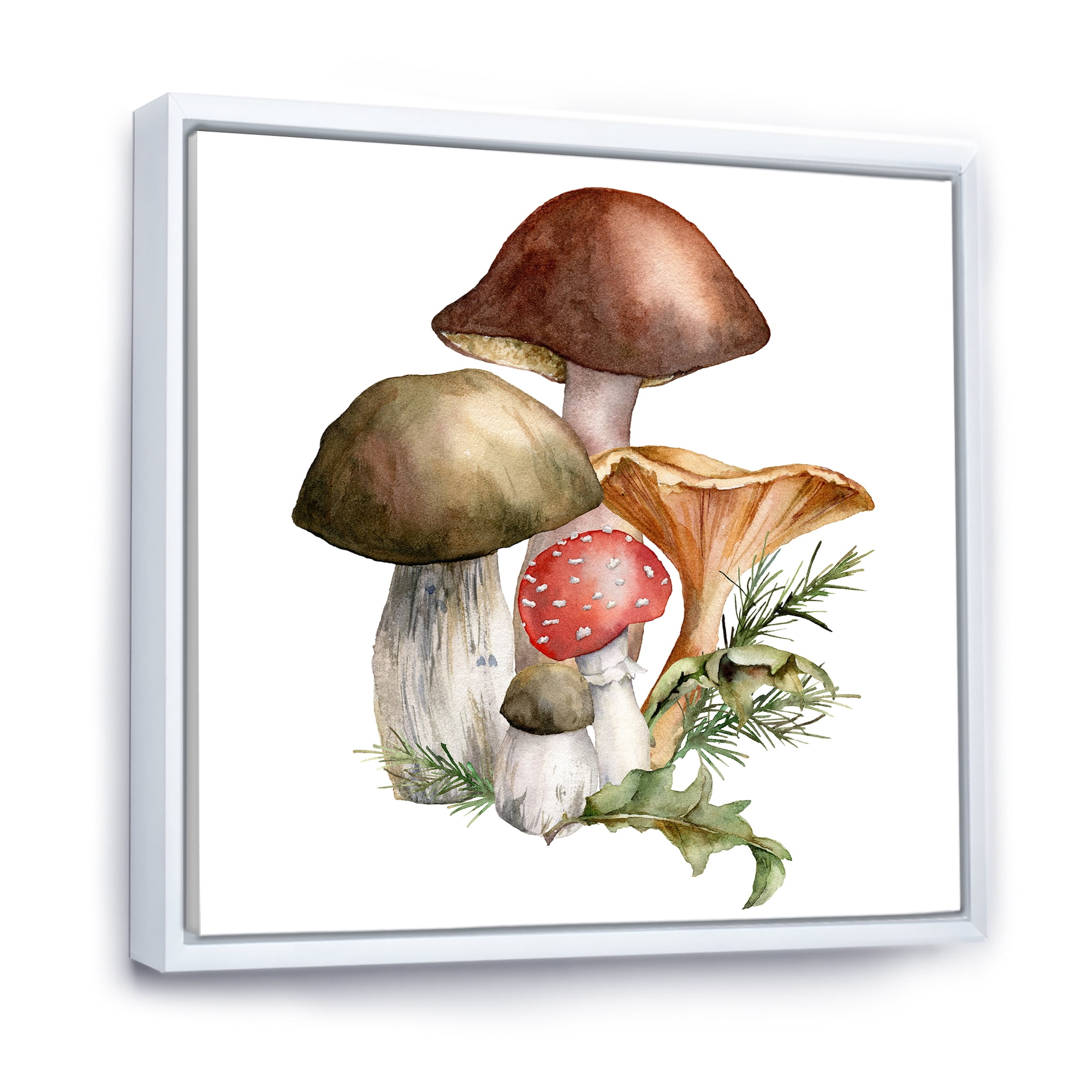 Autumn Composition With Mushrooms 16 in x 16 in Framed Painting Canvas Art Print, by Designart