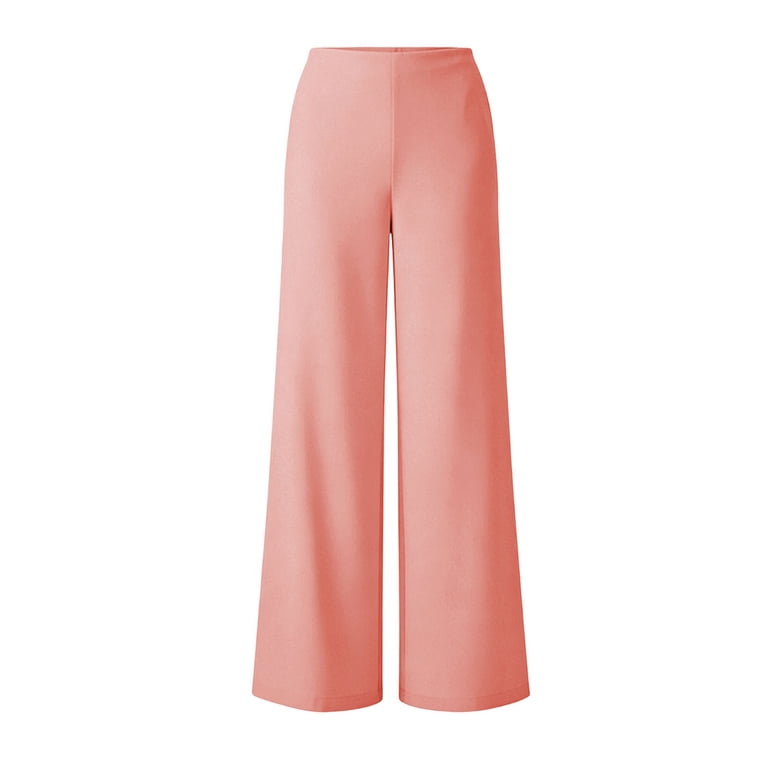 Clodeeu Women's High Waisted Wide Leg Dress Pants, Elastic Waist Flowy Trousers with Pockets, Casual Workwear Rose Gold,Women's Plus Xxxl, Size: 3XL