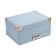 thumbnail image 1 of Jeyry Box Case de joyería de joyería Caja de almacenamiento de 2 capas Organizador de joyas de recipiente Organizador de collar para aretes colgantes Azul, 1 of 8