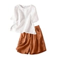 thumbnail image 4 of Guluxicc 2 Piece Women's Outfit Sets Basic T Shirt Matching Side Slit Shorts Eyelet Embroidery Casual Outfits for Spring and Summer, 4 of 5
