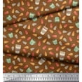 thumbnail image 3 of Soimoi Brown polyester Crepe Fabric Leaves,Tea Cup & Coffee Beverages Print Fabric by Yard 52 Inch Wide, 3 of 3