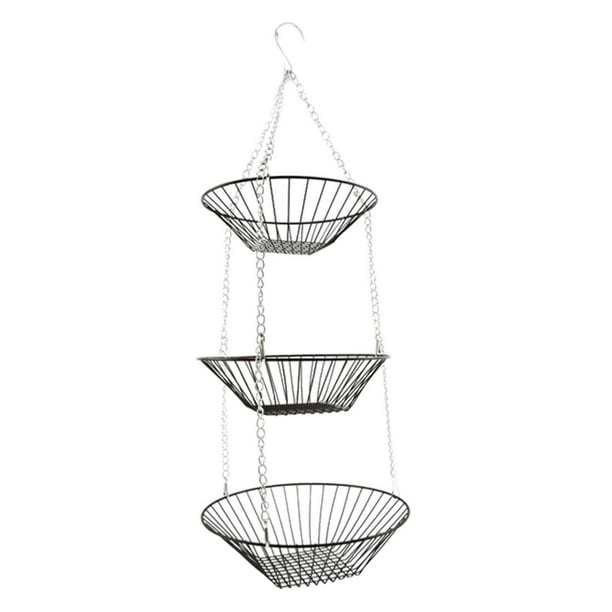 Cesta colgante de frutas de 3 capas, cesta colgante de frutas, almacenamiento de frutas, estilo moderno, para cocina, alta capacidad, metal resistente, plegable fácilmente, diseño de 3