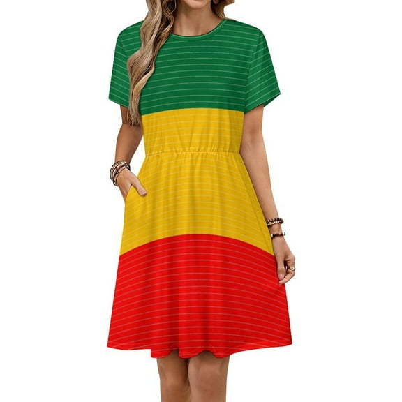 Ethiopian Flag Short Sleeve Dress Women Summer Evening Dresses Ladies Sundress