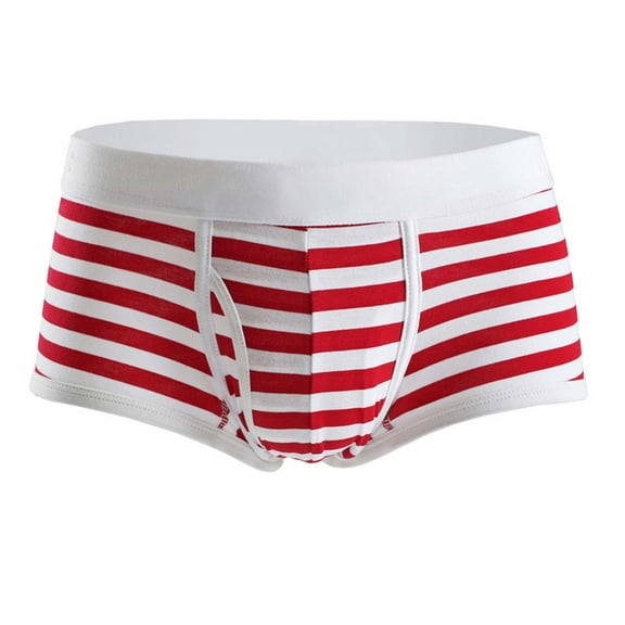 IWRICH Men's Stripe Printed Casual Boxer Briefs Elastic Waistband Enhancing Adjustable Underwear Red XL