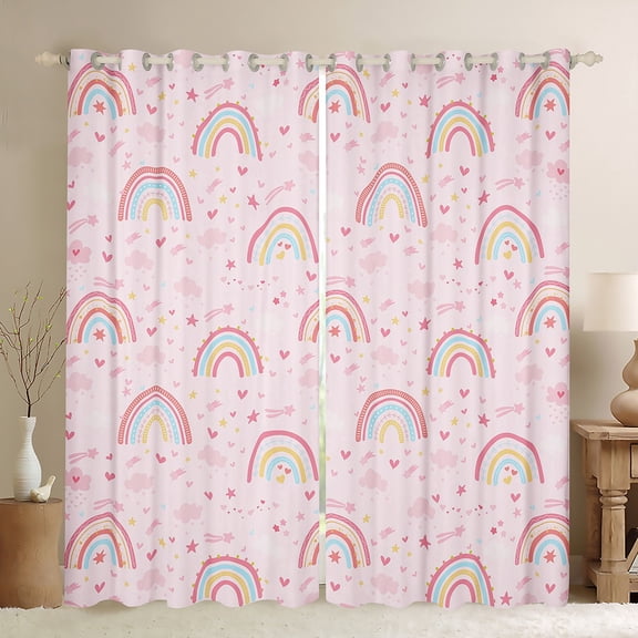 Manfei Cute Rainbow Blackout Curtains Set of 2 (52x84 Each),Loves Stars Print Window Curtains,Pink Fairy Tale Curtains and Drapes For Girls Kids,Super Cozy Room Decor