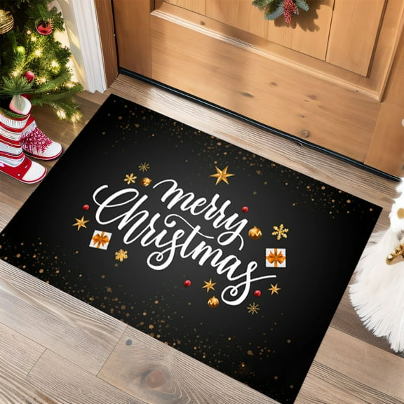 KOYPTL Christmas Rugs for Front Door,40*60cm Merry Christmas Bathroom Rug with Non Slip Backing Washable Durable Dirt-resistant,Kitchen Doormat for Porch Entrance Indoor Outdoor Home Decor(Black)