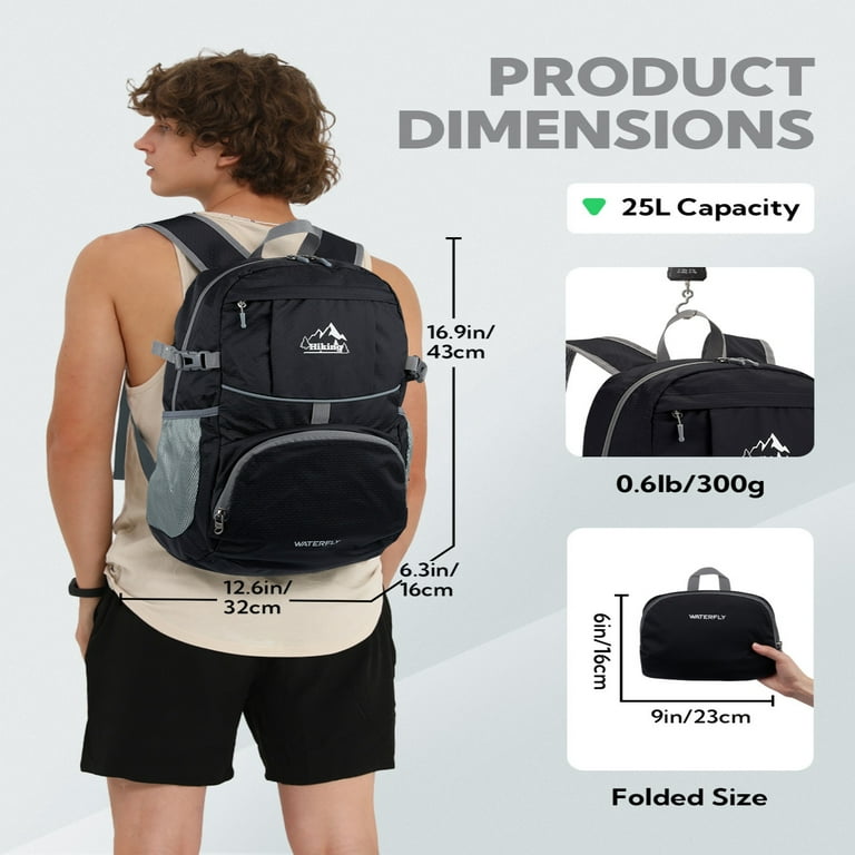 WATERFLY Unisex 25L Small Foldable Packable Travel Hiking Nylon Backpacks Daypack,Black - Walmart.com WATERFLY Unisex 25L Small Foldable Packable Travel Hiking Nylon Backpacks Daypack,Black - Walmart.com