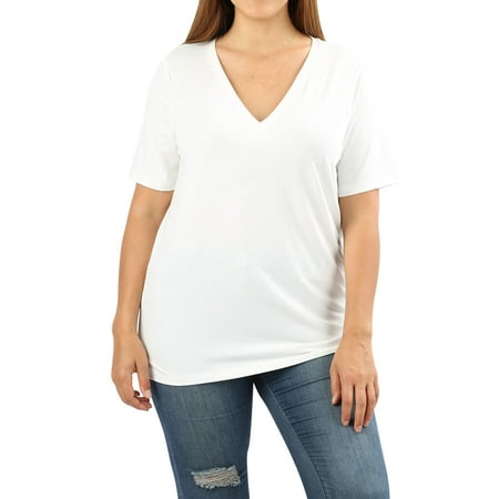 Zenana Women & Plus Relaxed Fit V-Neck Short Sleeve Basic Jersey T-Shirt Tops price history on PriceWatchPro