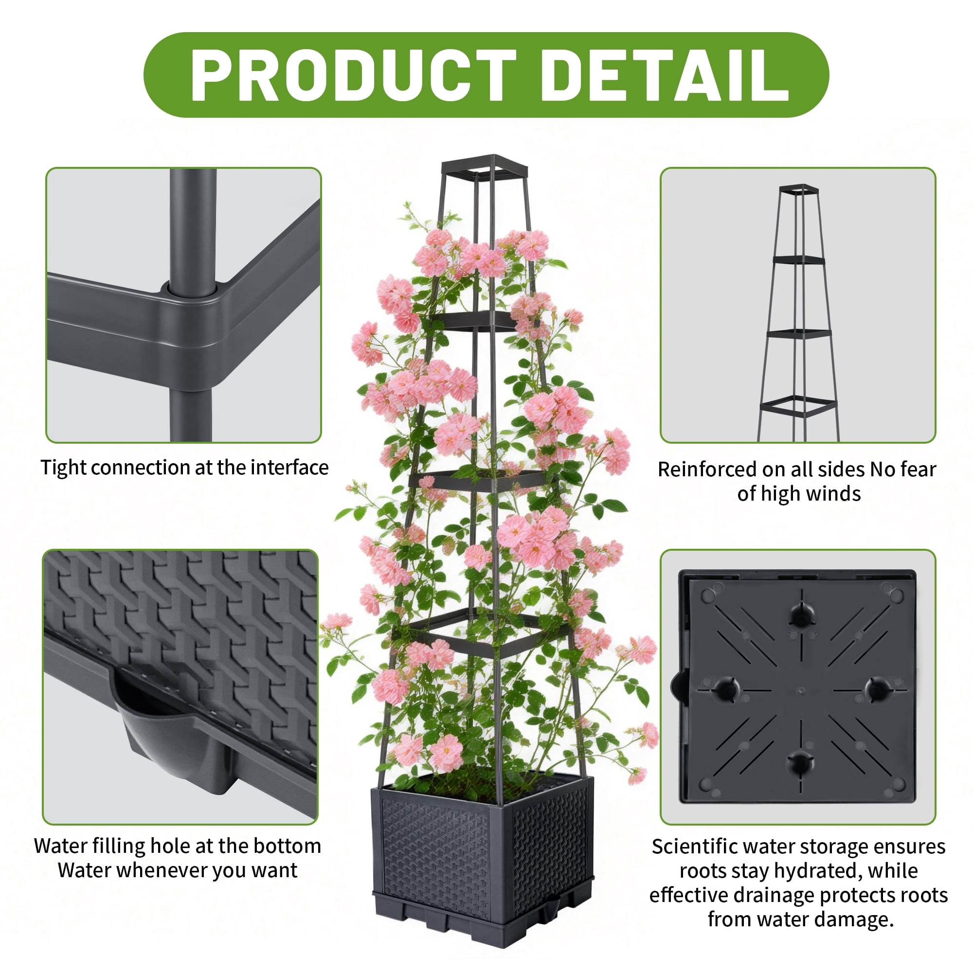 2 Pack Tomato Cages for Garden, Garden Bed, Tomato Cage, Planter Box with Trellis, MOJINO 57" Self-Watering Tomato Planter for Climbing Plants Vegetables Flowers Outdoor Indoor