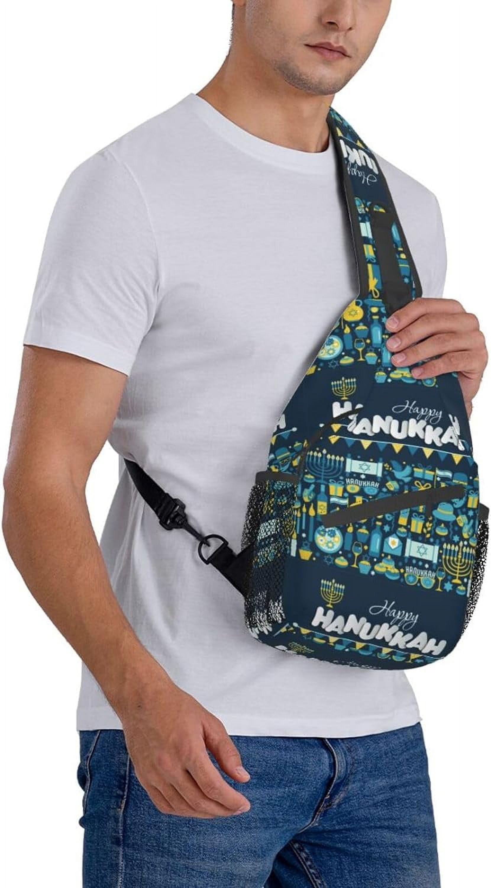 Happy Hanukkah Jewish Chanukah Holiday Sling Bag Crossbody Hiking Travel Chest Bags Backpack Shoulder Daypack for Women Men