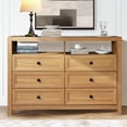 thumbnail image 4 of Dresser for Bedroom with Power Outlet, 47" Wide 6 Drawer Dresser with Extra Thick MDF Panel Frame, Wood Chests of Drawers for Bedroom, Hallway, Entryway, Natural Walnut, 4 of 9