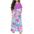 thumbnail image 1 of DecSea Robe Évasée Florale pour Filles Manches Courtes avec Poches, Tenue Décontractée Vacances/quotidien, 1 of 5