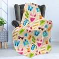 thumbnail image 4 of Flip Flop Soft Flannel Fleece Throw Blanket, Beach Vacation Elements Sunglasses Camera Snorkeling Seashell and Flipper, Cozy Plush for Indoor and Outdoor Use, 60" x 80", Multicolor, by Ambesonne, 4 of 5