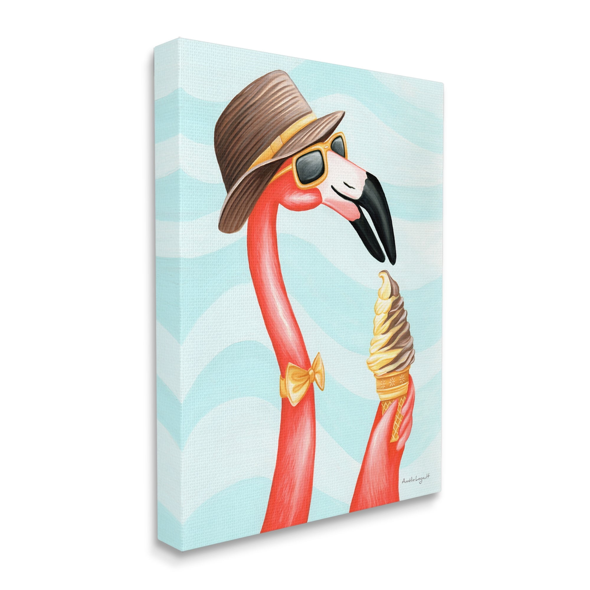 Stupell Industries Dapper Flamingo Summertime Ice Cream Cone Snack Graphic Art Gallery Wrapped Canvas Print Wall Art, Design by Amelie Legault