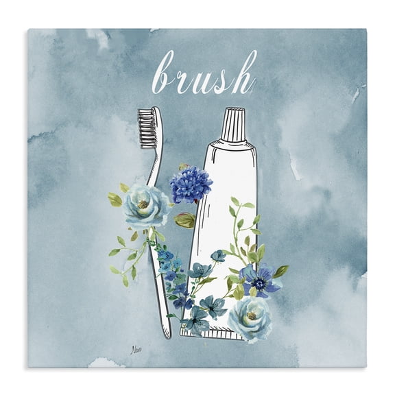 Stupell Industries French Country Floral Bathroom Rules Brush Canvas Art, 17 x 17, by Nan
