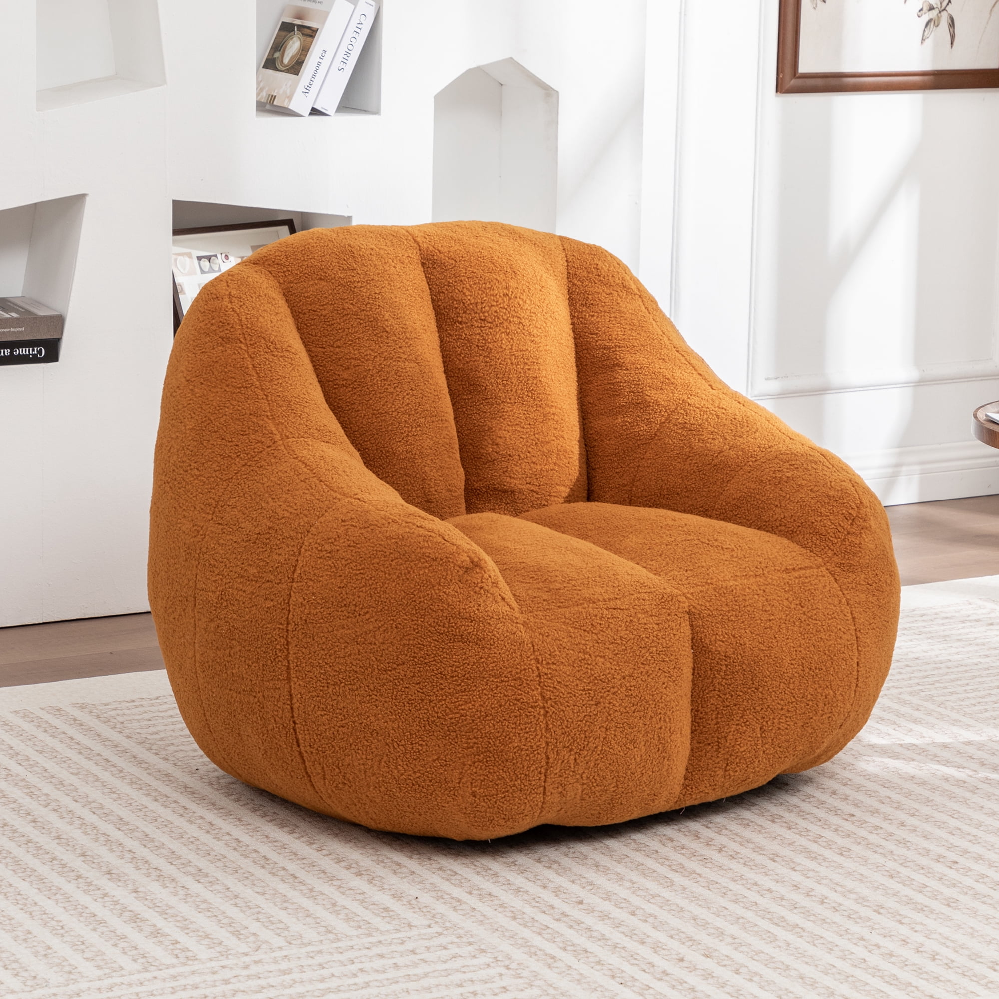 GARITIN Oversized Bean Bag Chair, Teddy Faux Fur Memory Foam, 37.4inx33.9inx32.3in, Yellow