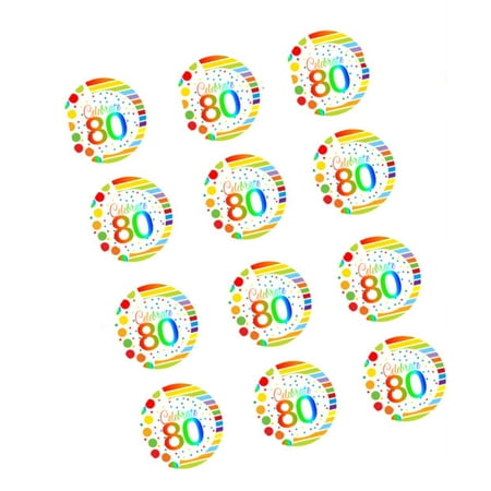 Cut Out Christmas Cookie Frosting CakeSupplyShop Item#RE3-081 Happy 80th Birthday 3inch Rainbow Edible Cupcake / Cookie Frosting Image Toppers -12ct ()