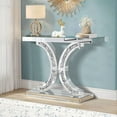 thumbnail image 6 of GA Home Silver Mirrored Console Table with Crushed Diamond Inlay, 39.4'' Long Glass Entryway Sofa Table, C-Shaped Base Modern Accent Narrow Table for Living Room, Hallway, Foyer, Entrance, 6 of 7